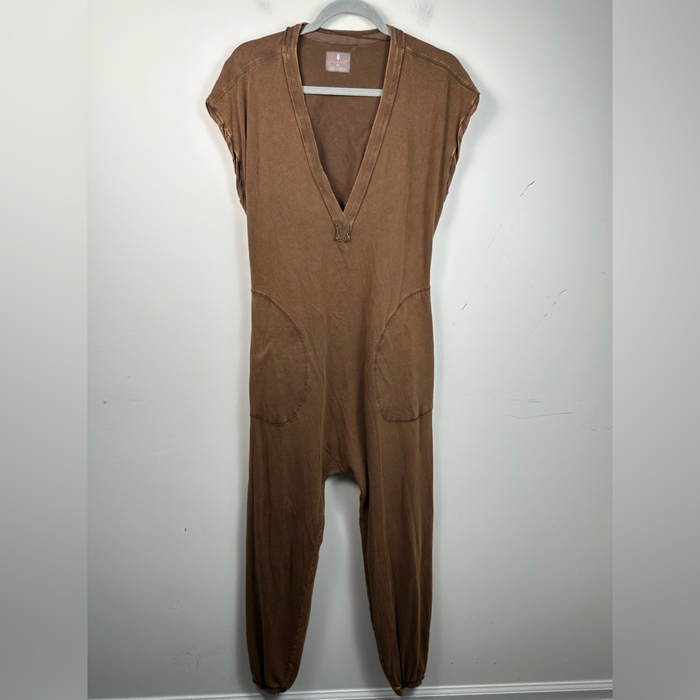 FP Movement by Free People Brown Deep V Jumpsuit